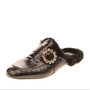 ✨ELEVENTY Leather Mule Mink Fur Trim US 7